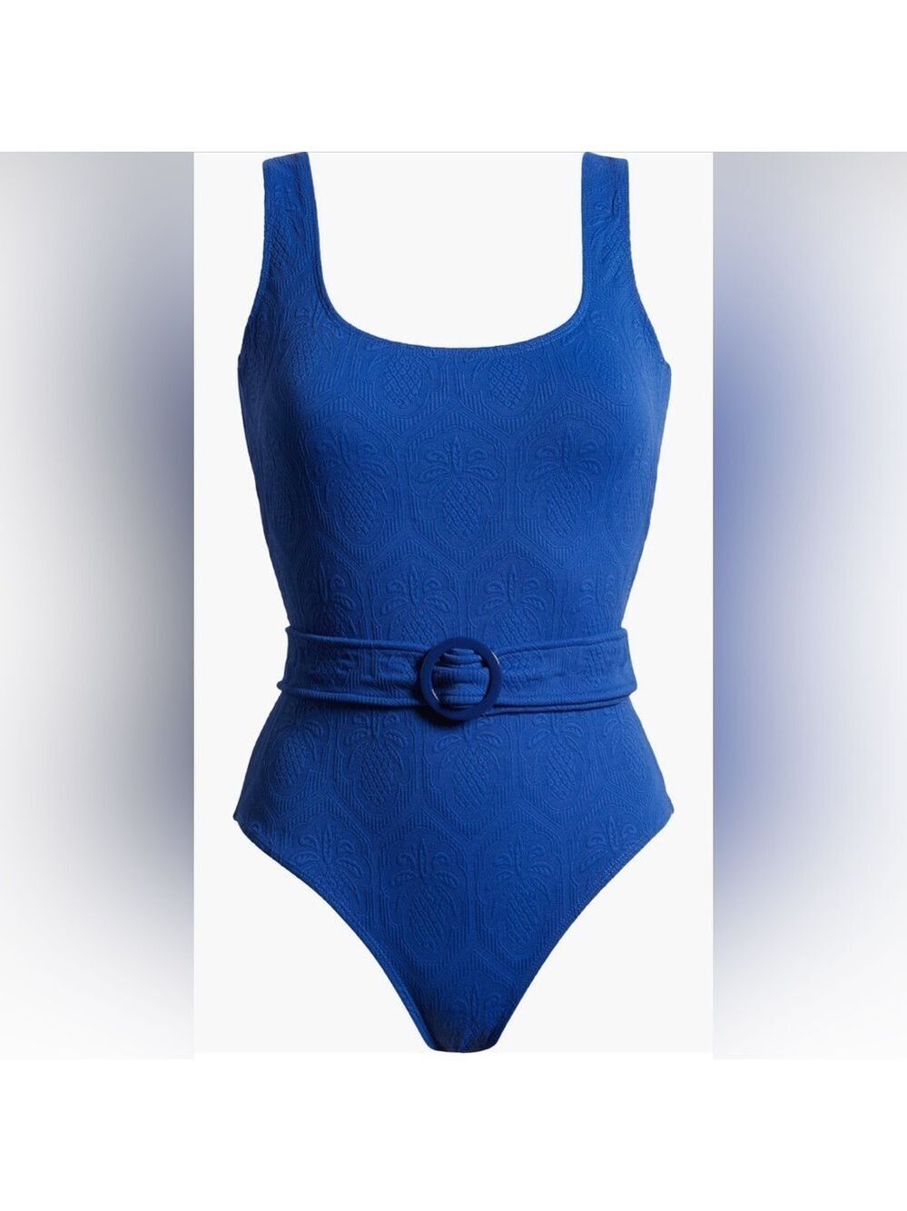 Farm Rio Blue Matelasse Pineapple Belted One-Piece Swimsuit - Picture 9 of 10